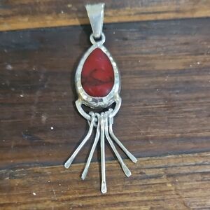 Jasper and Sterling Fringe teardrop pendant